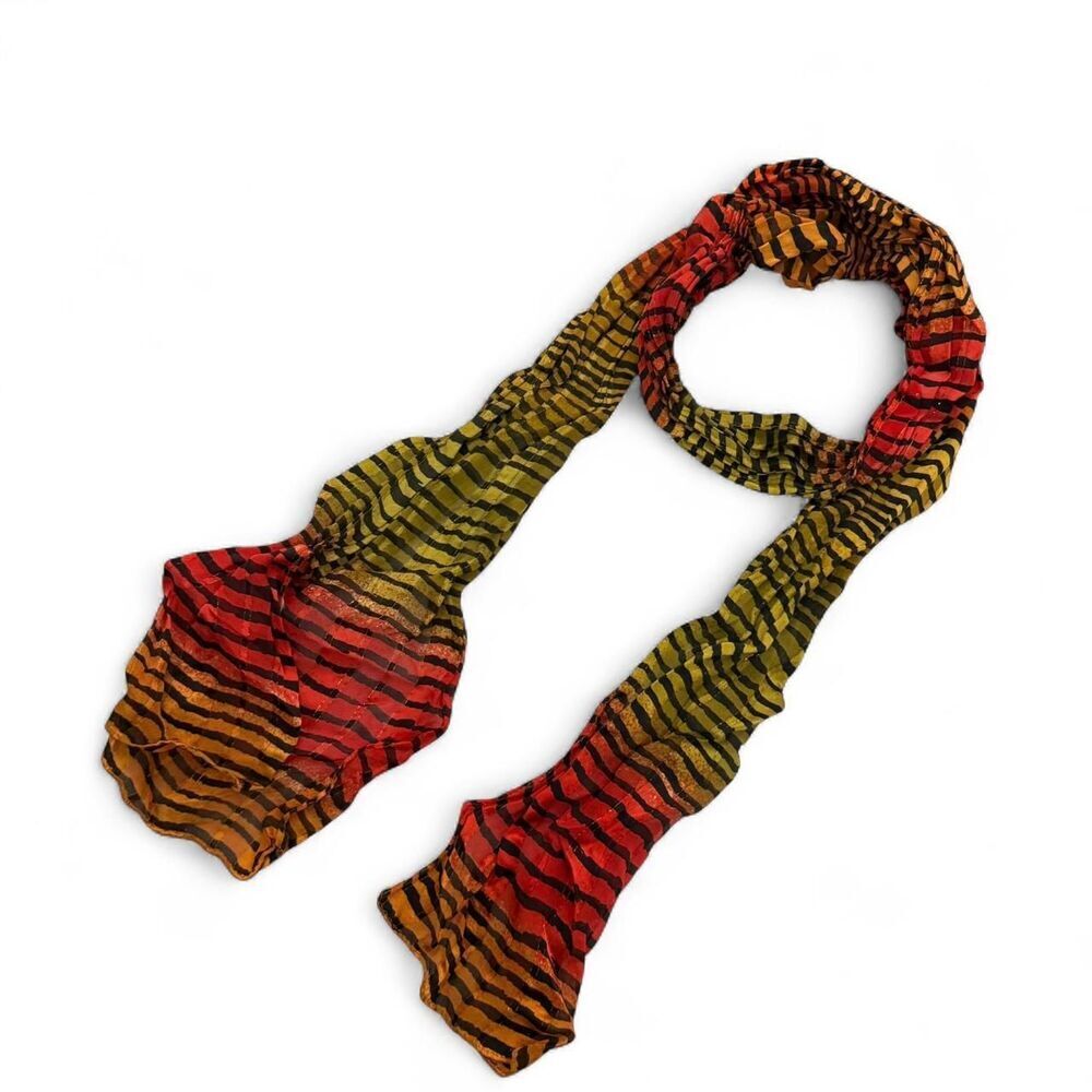 Y2K Vibrant Sunset Striped Plissé Scarf – Bohemian Pleated Wrap